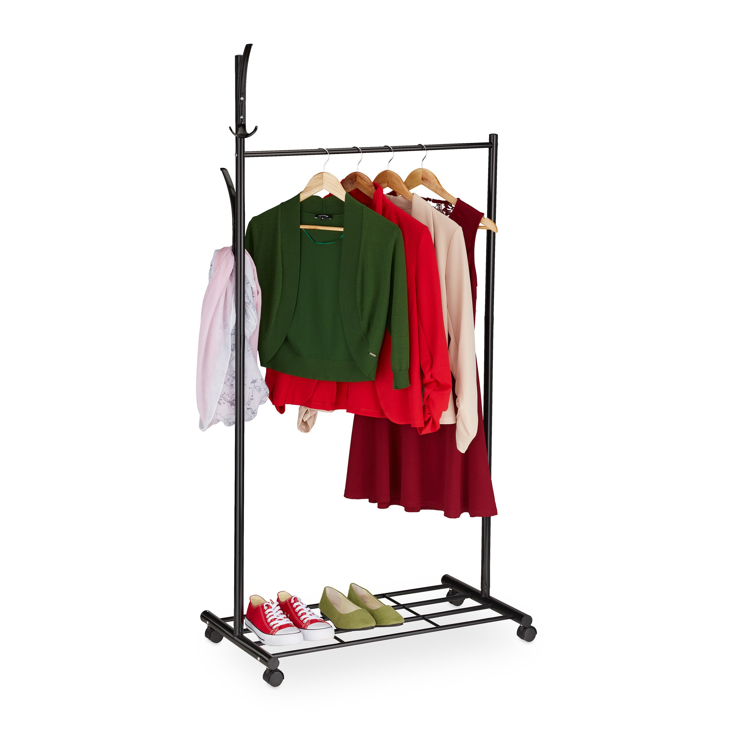 Burro Rack Relaxdays Burro para Ropa con Ruedas, 165 x 80 x 44 cm, Metal, con ...