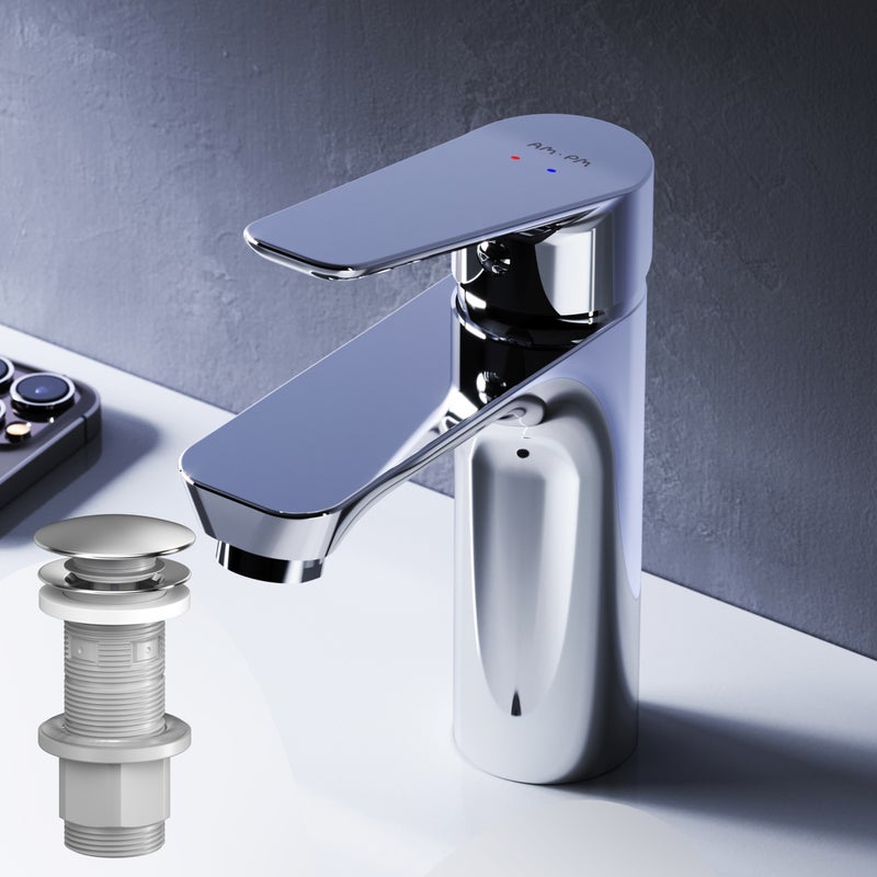 Bateria umywalkowa z wyciąganym odpływem, chrom, rozmiar S, Hit FTA82200 AM.PM