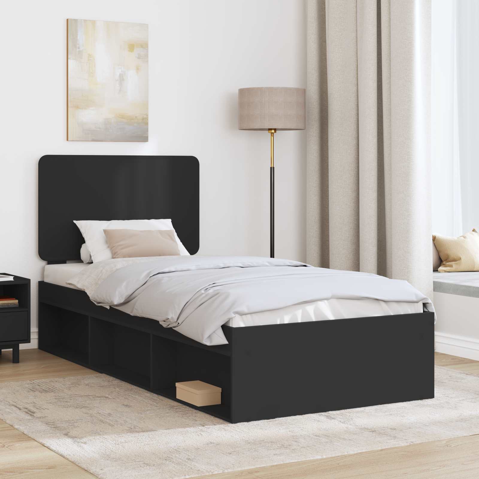 Cadre de lit noir 75 x 190 cm en bois de pin massif - 3