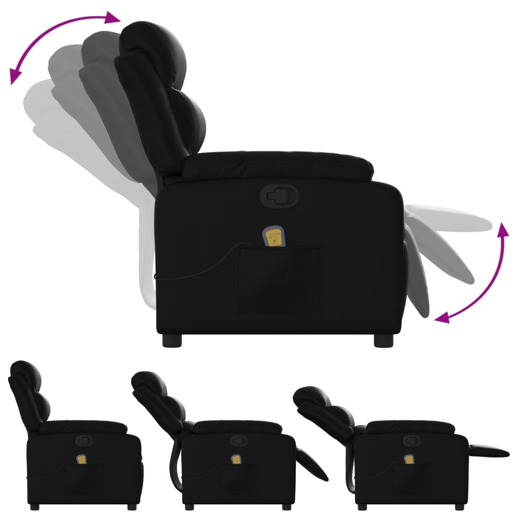 Fauteuil de Salon，Chaise，Fauteuil de massage inclinable noir similicuir - 5