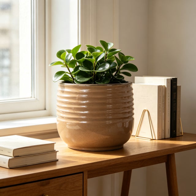 Vaso da Fiori in Ceramica Ø 26 cm Fioriera Artigianale con Fori di Drenaggio Marrone Chiaro Lucido da Interno ed Esterno