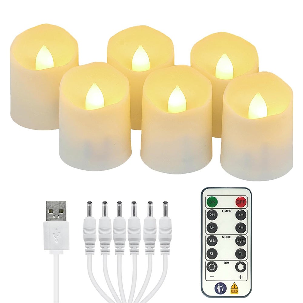 Opakowanie 6 akumulatorowych świeczek LED typu tealight, sztucznych świec LED z migoczącym płomieniem i pilotem, świece elektryczne na imprezę, d