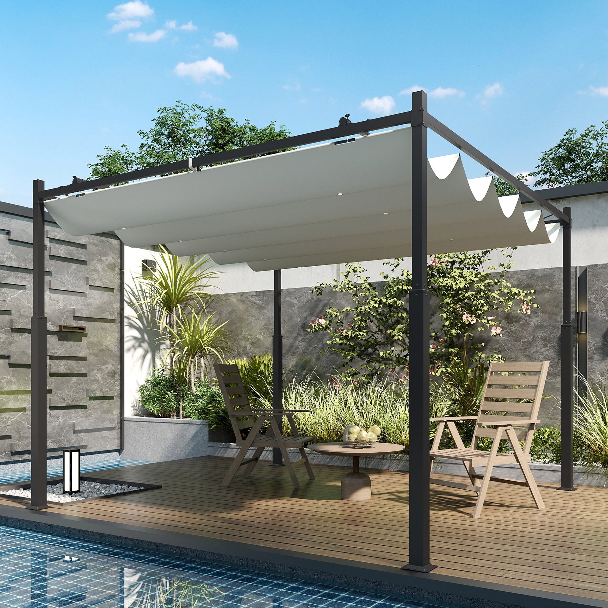 Pérgola Outsunny Metal, Poliéster Crema 298x298x230 cm - 5