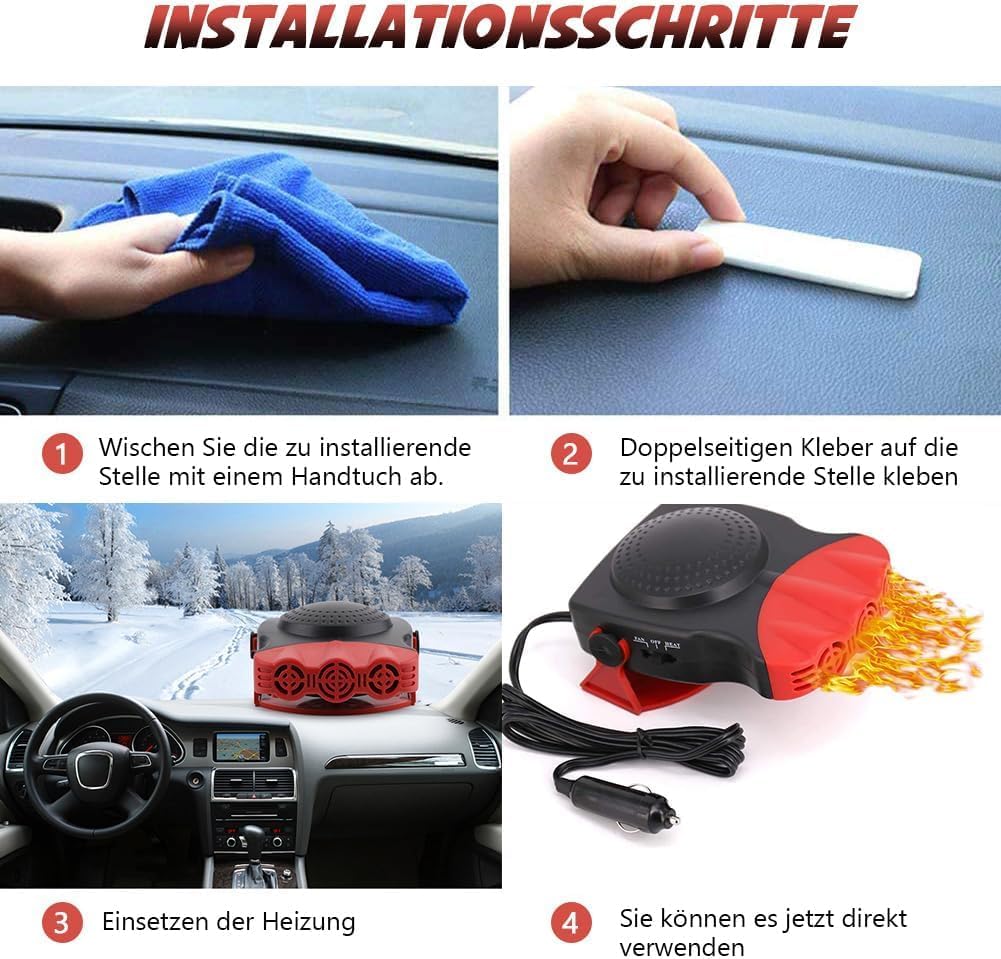 Ogrzewanie samochodowe 2 w 1 12 V 150 W, odmrażacz szyby przedniej, chłodziarka i zapalniczka samochodowa, czerwone. - 3