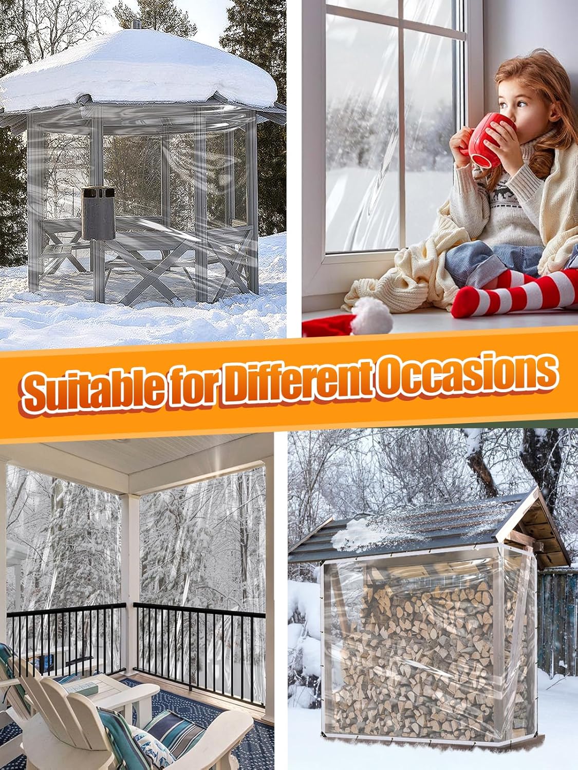 Bâche transparente épaisse, tissu imperméable robuste avec œillets, adaptée aux fenêtres et balcons des poulaillers d'hiver, 3 × 3 m - 5