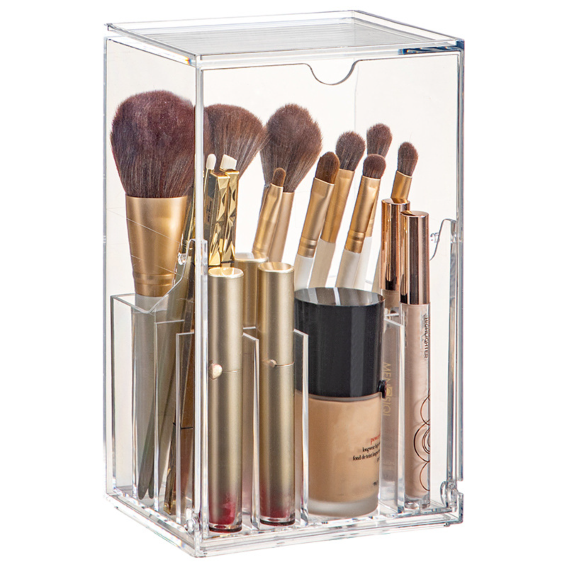 Boîte de rangement pour pinceaux de maquillage grande capacité, anti-poussière, avec couvercle, organisateur de bureau. - 8