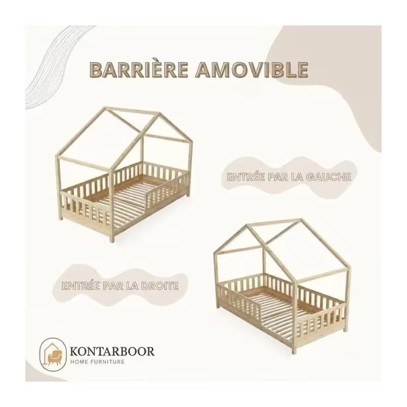 Lit cabane enfant 90x190 cm - Bois - Sommier à lattes inclus - Style Enfant - 3