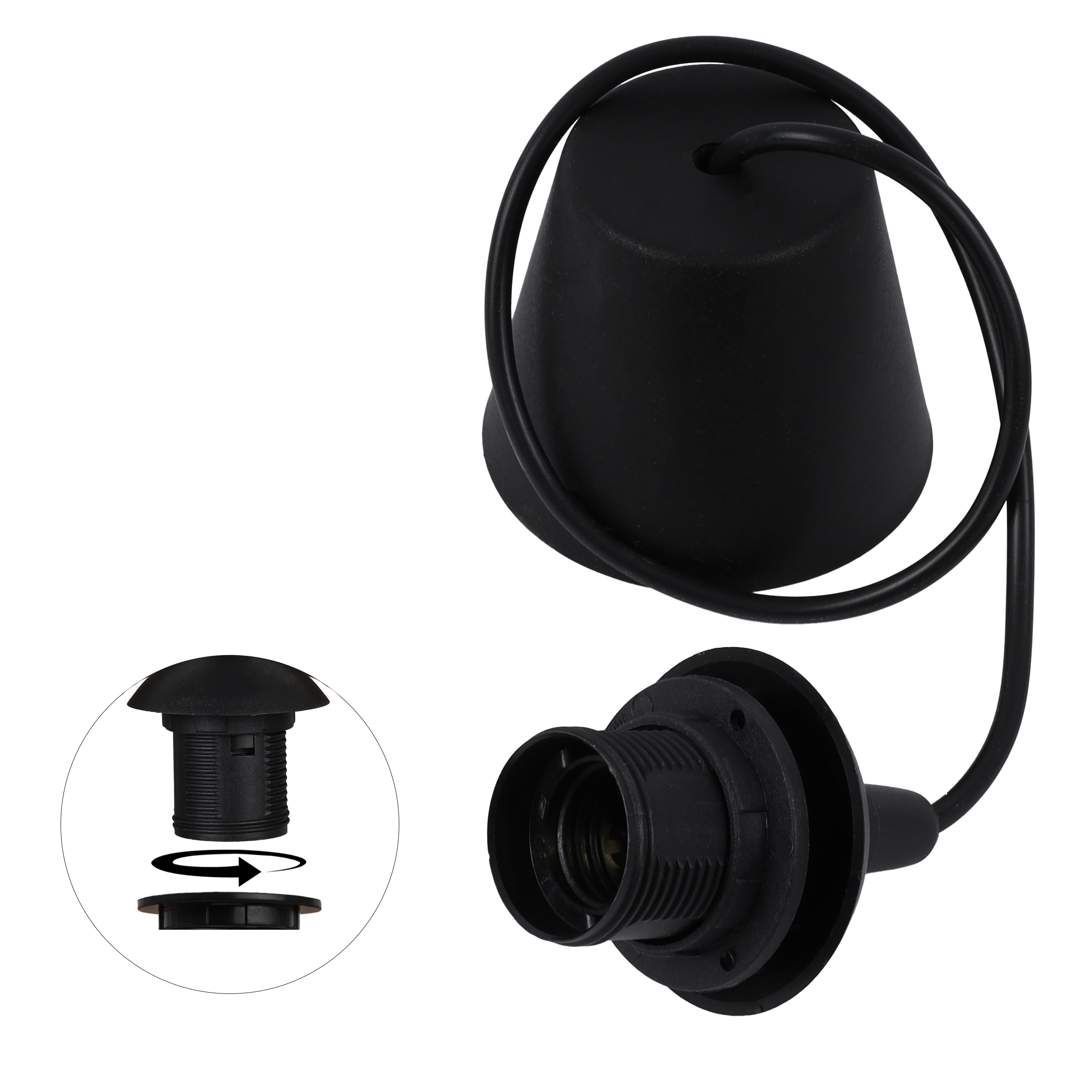 Zawiesie do lampy wiszącej stożek 75cm oprawka grzybek E27 czarna