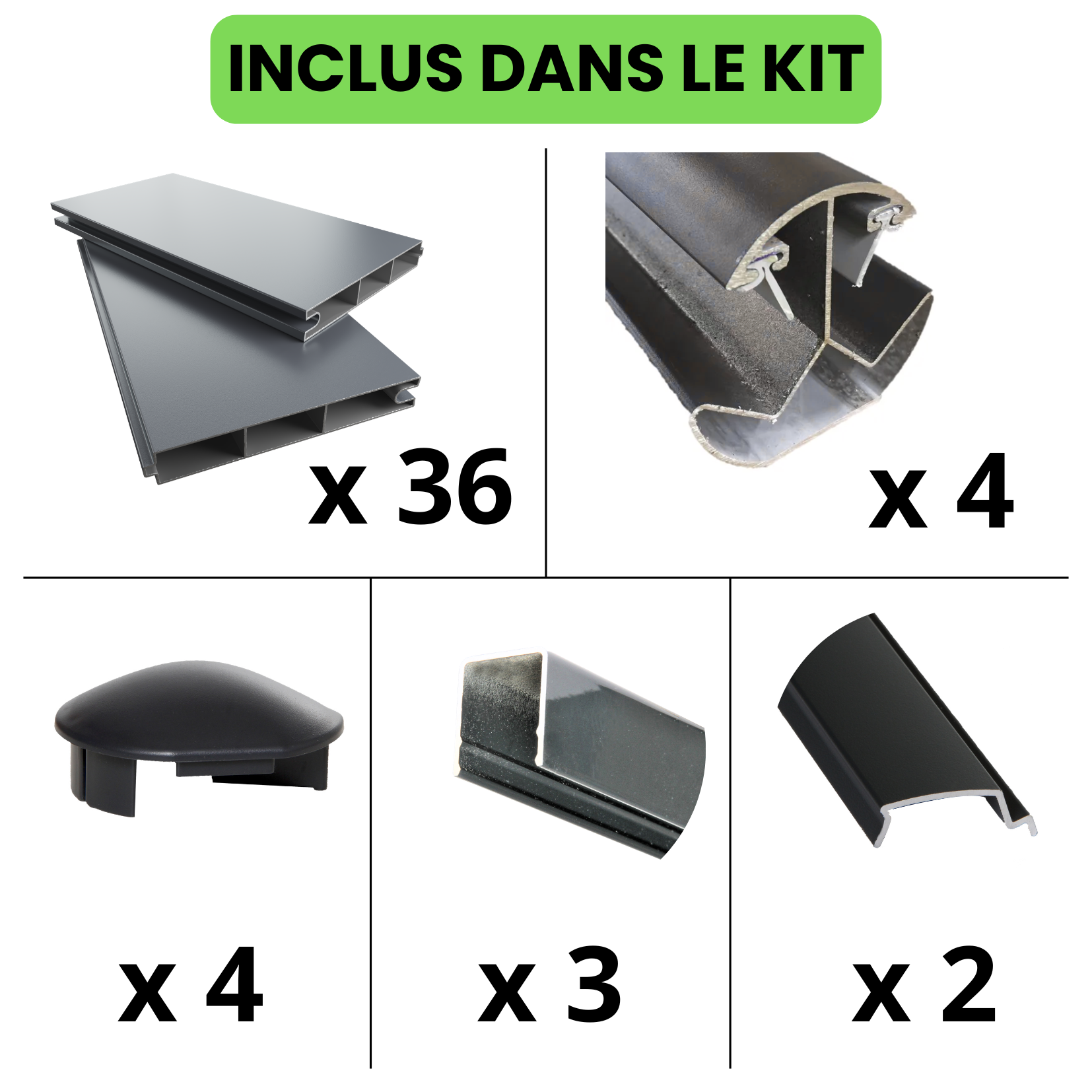 Kit complet clôture aluminium - 3 panneaux complets - 5,40 x 1,80 m - Prêt à poser - Anthracite - 6