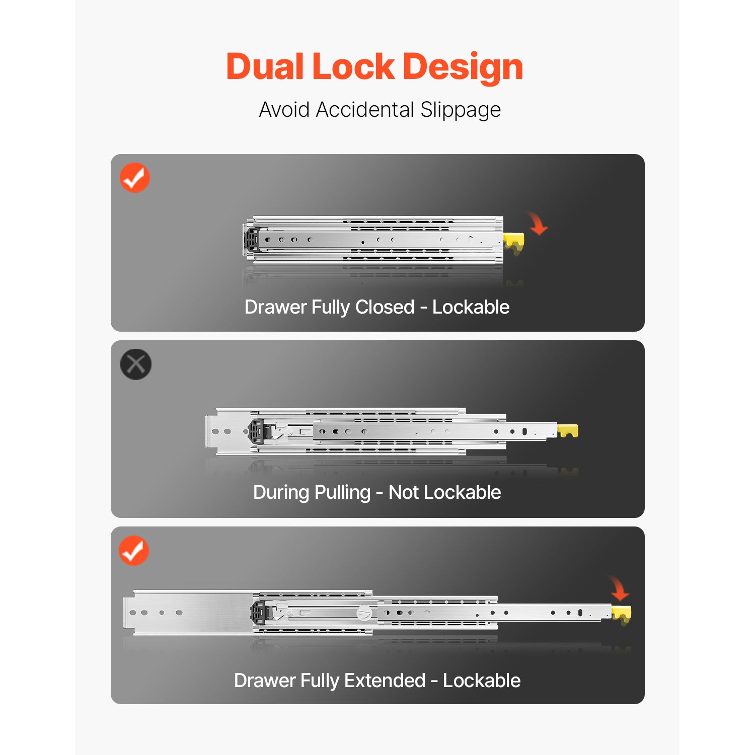 Glissières tiroir à extension complète,SucceBuy capacité charge de 500 lb,roulement à billes avec verrouillage,rail coulissant latéral,18 à 60 po - 5