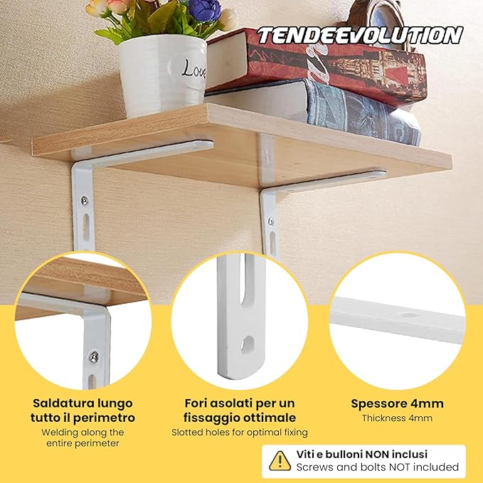 Suporte angular de aço pesado lacado a branco, 10 cm, em forma de L, versátil para prateleiras, cortinados, estantes - Design sem raios - 4