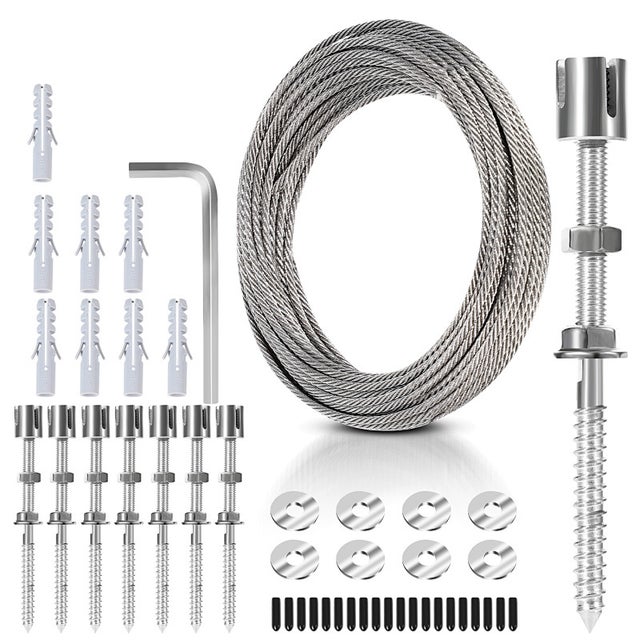 Câble inox 12m x 3mm support plantes grimpantes, treillis mural extérieur jardin, support rosier vigne, corde à linge balcon