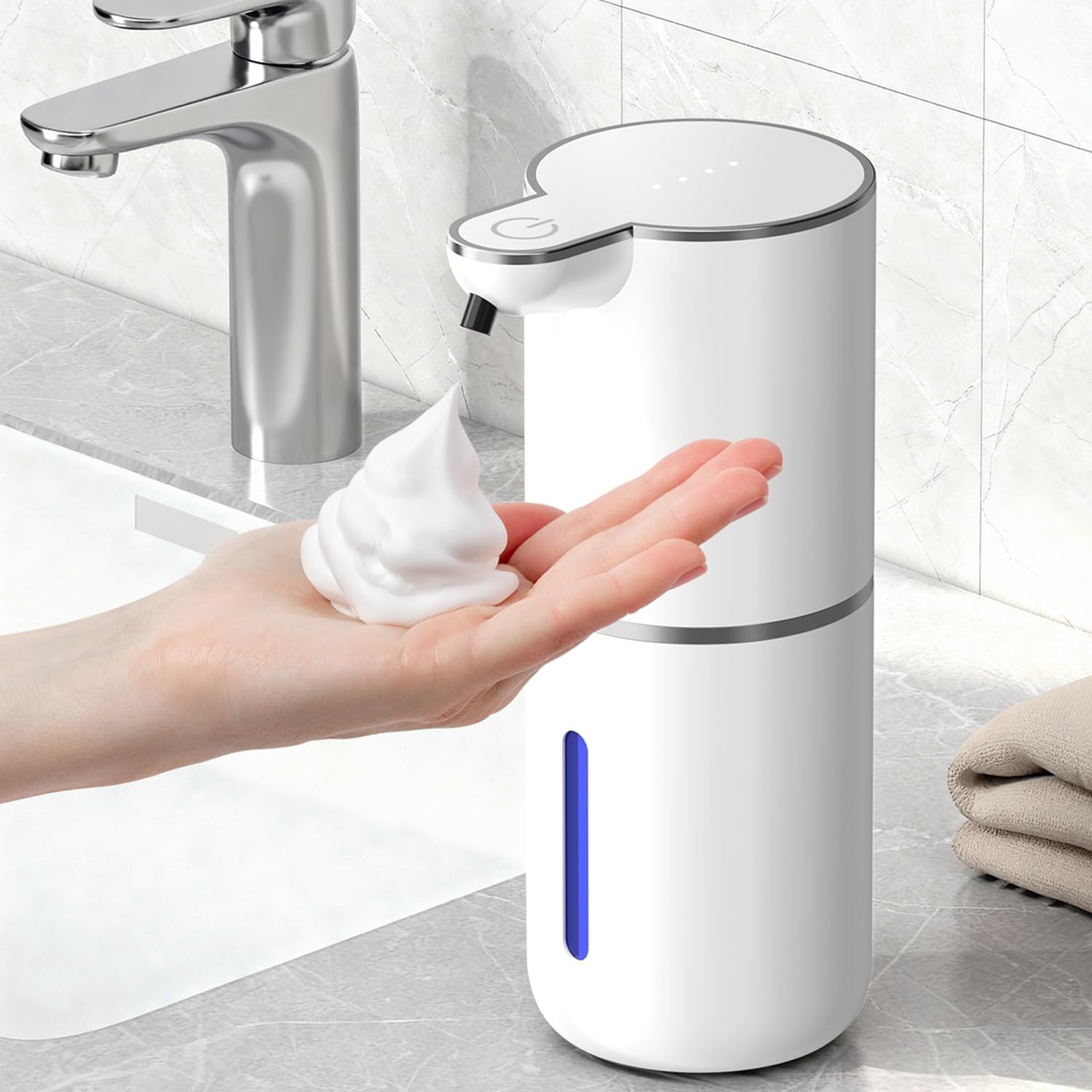 Dozator automat de săpun 380 ml, montabil pe perete și fără atingere, reîncărcabil prin USB, rezistent la apă IPX5