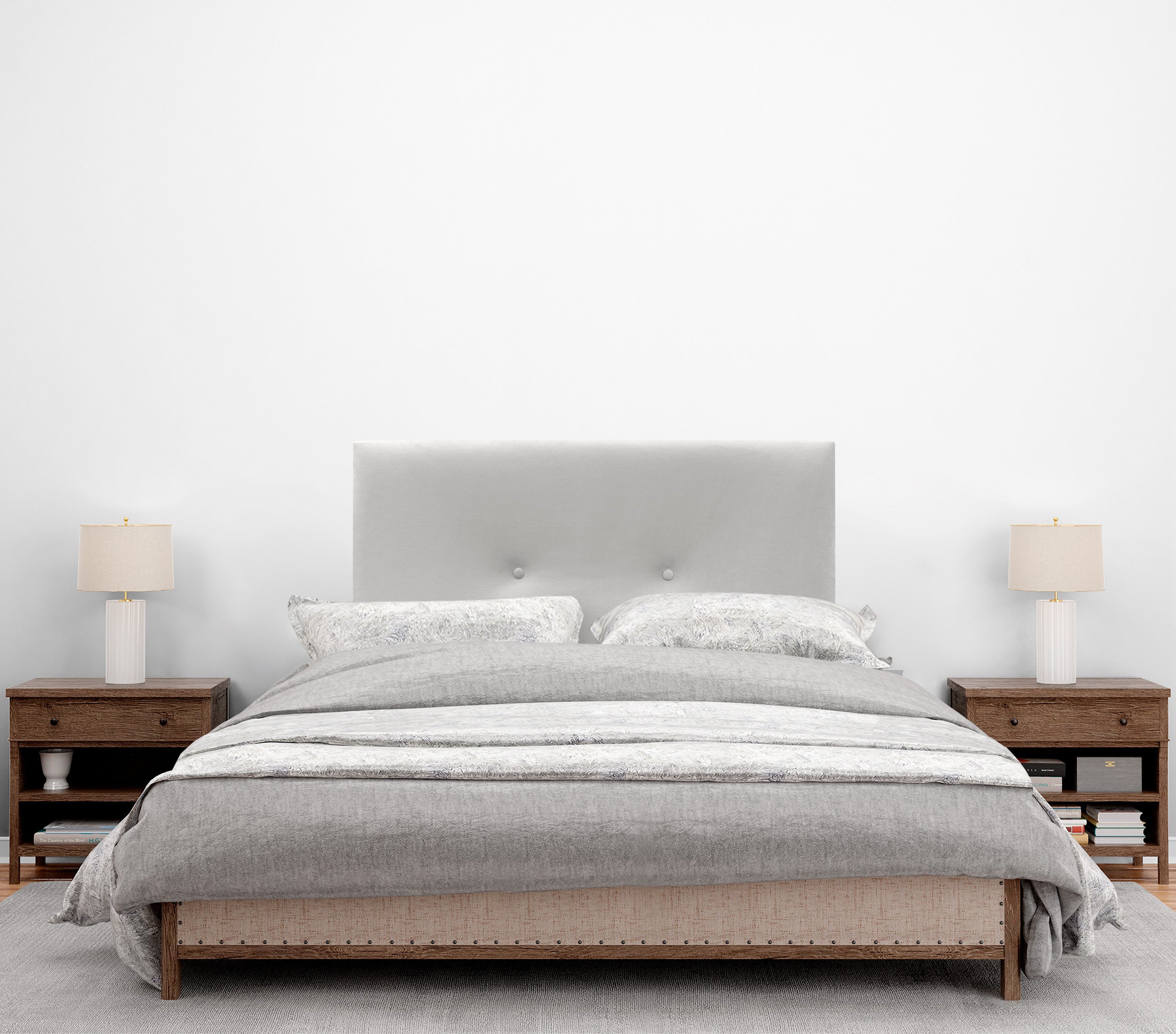 DHOME Testiera in velluto liscio con bottoni alta gamma moderna testiera imbottita per letto di lusso (Bianco, 95x50cm) - 4