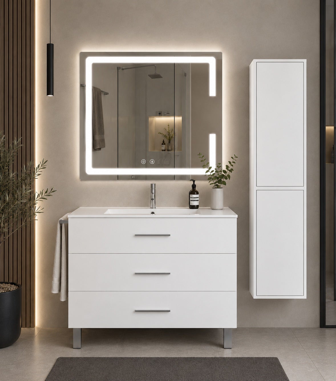 Mobilier de baie cu lavoar ORIGENBATH RIBERA fără oglindă 90x40 cm alb cu coloană