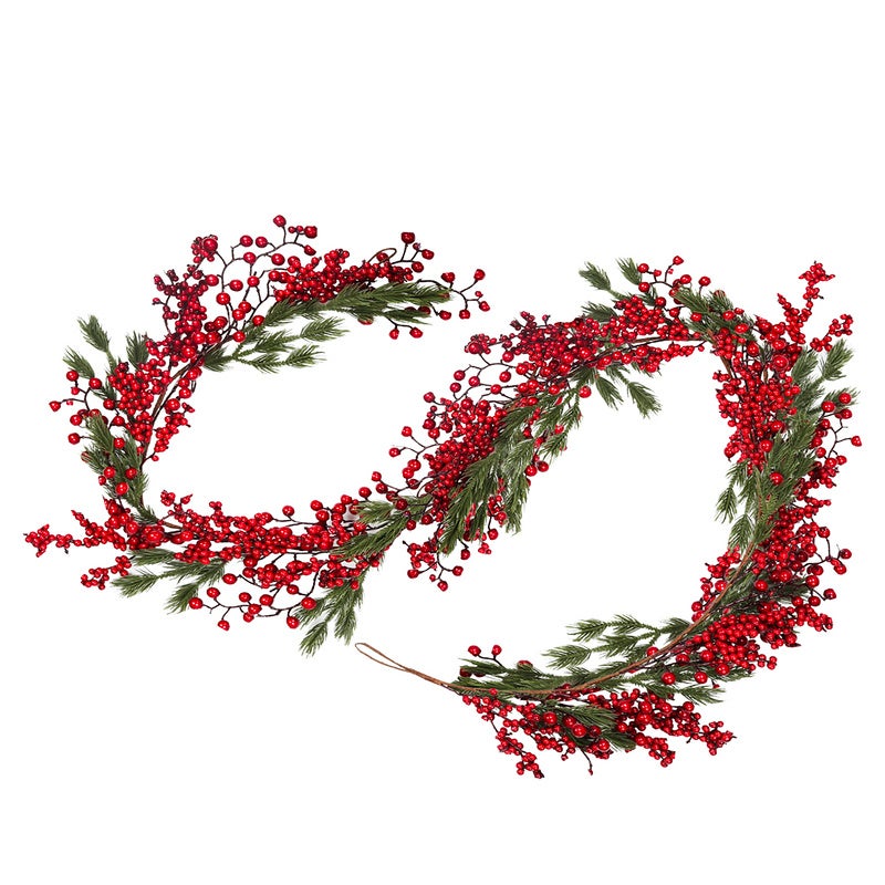 Guirlande Noel Avec Baies Rouges Fleur, Guirlande Noel Sapin Artificiel, Guirlande Lumineuse Led