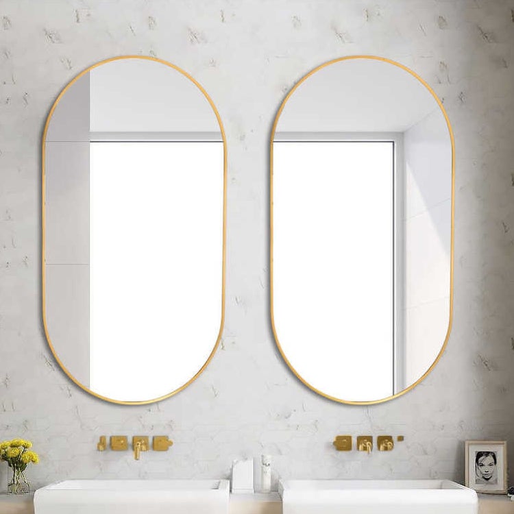 Lustro łazienkowe, lustro do makijażu, 50x70 cm, owalne lustro z ramą, montowane na ścianie i obrotowe - złote - 3