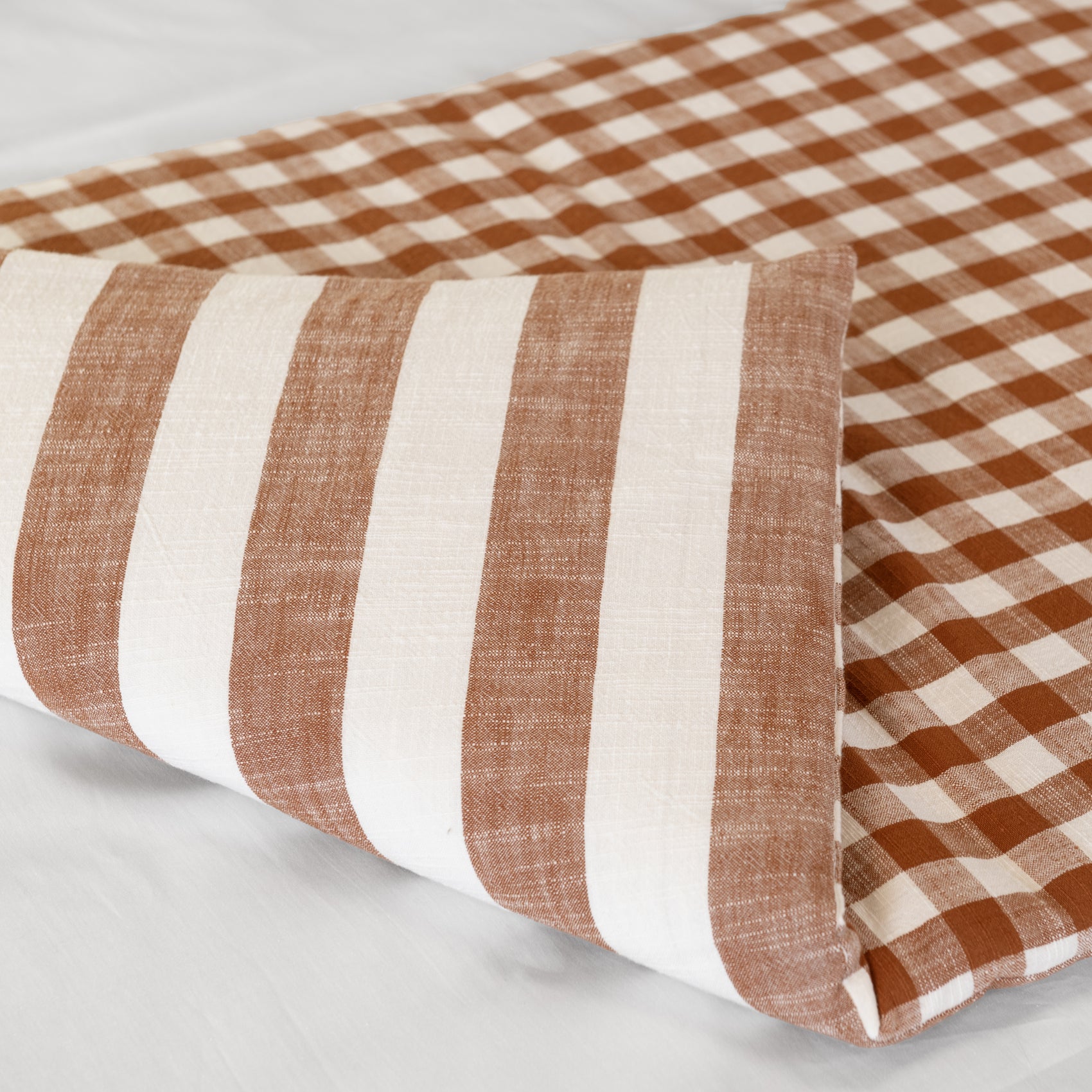 Édredon réversible coton flammé motifs rayures et vichy LOURMARIN - Terracotta - 70x200 cm - Coton - 3