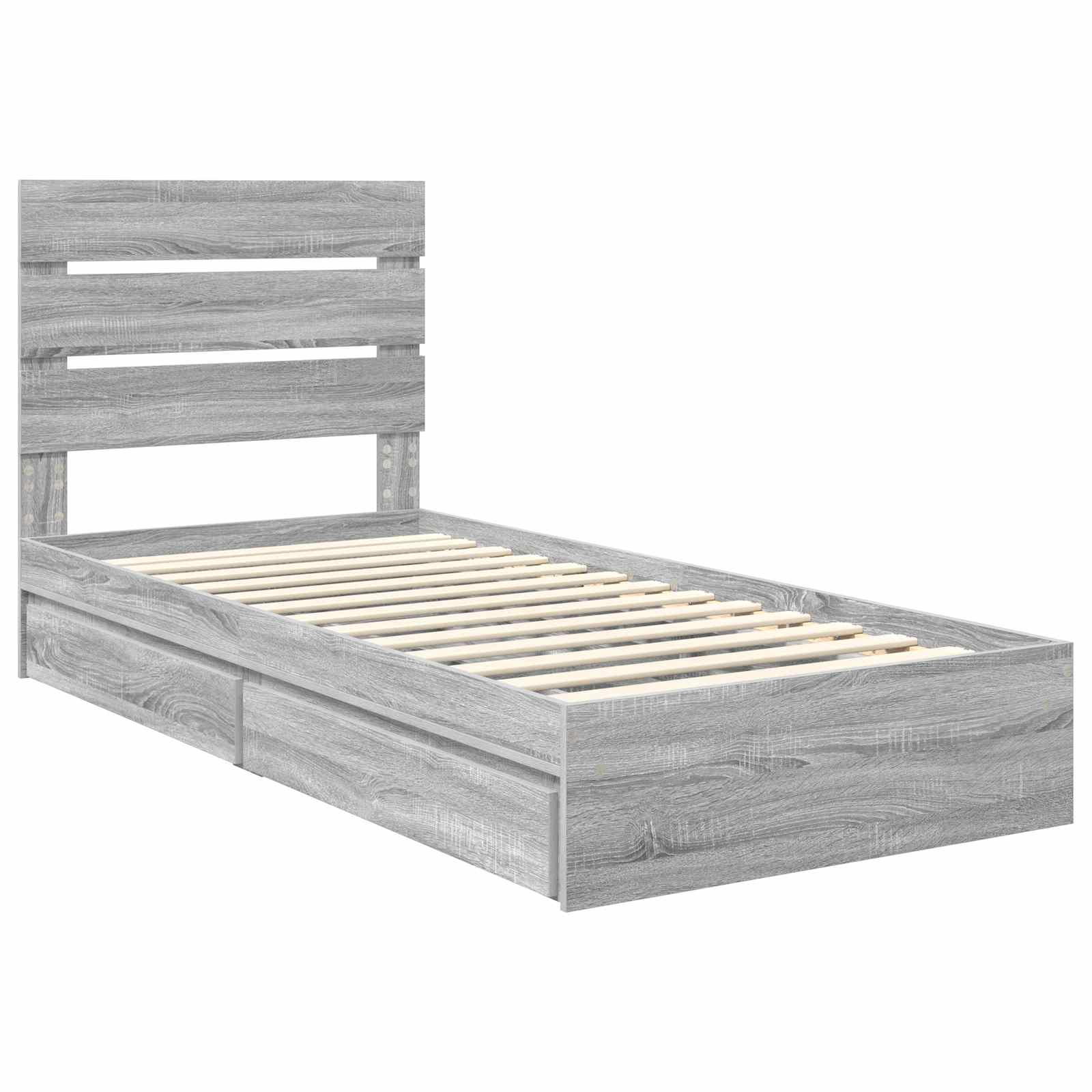 Lit de rangement gris 70 x 190 cm, panneau de bois - 4