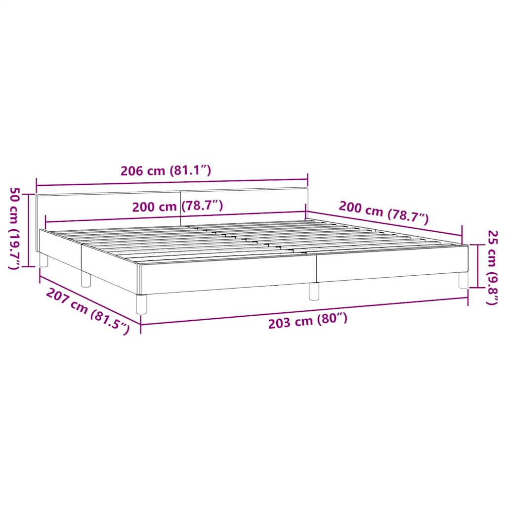Cadre de lit sans matelas noir 200 x 200 cm tissu - 9