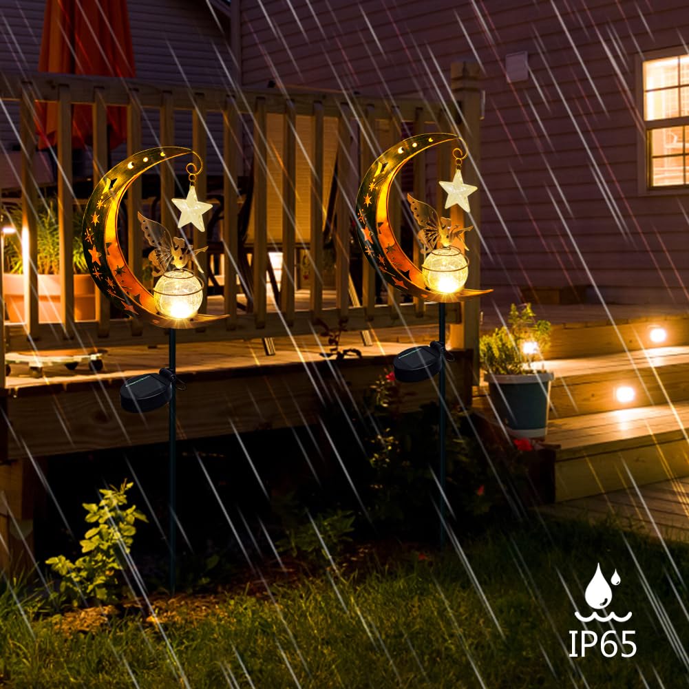 Lampe Solaire Exterieur Jardin, Fée Elfe Lune Solaire Lampe pour Étanche Decoration Jardin Exterieur, Lumiere Solaire Exterieur LED Boule de Verre - 3
