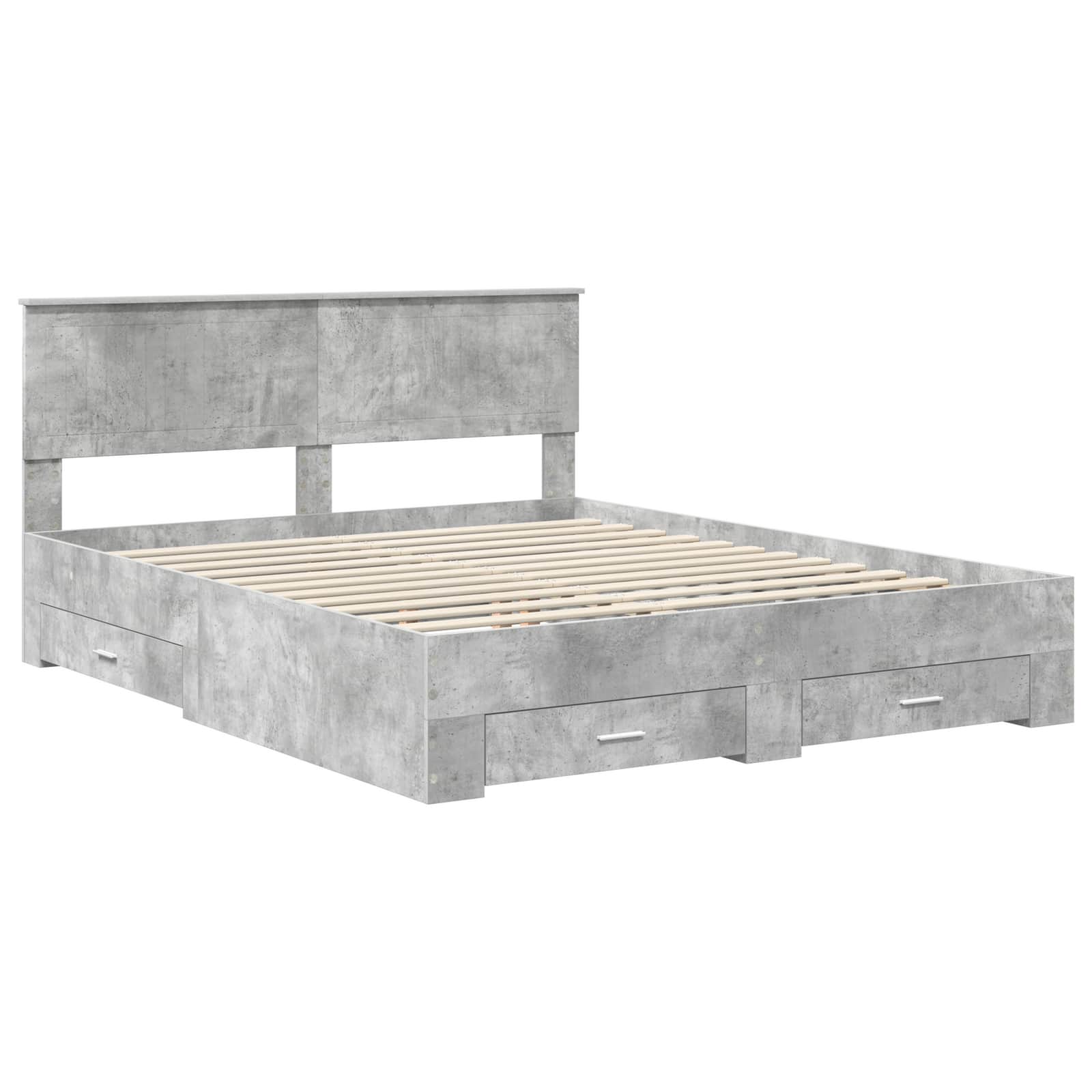 Cadre de lit gris béton 160 x 200 cm panneau de bois - 4