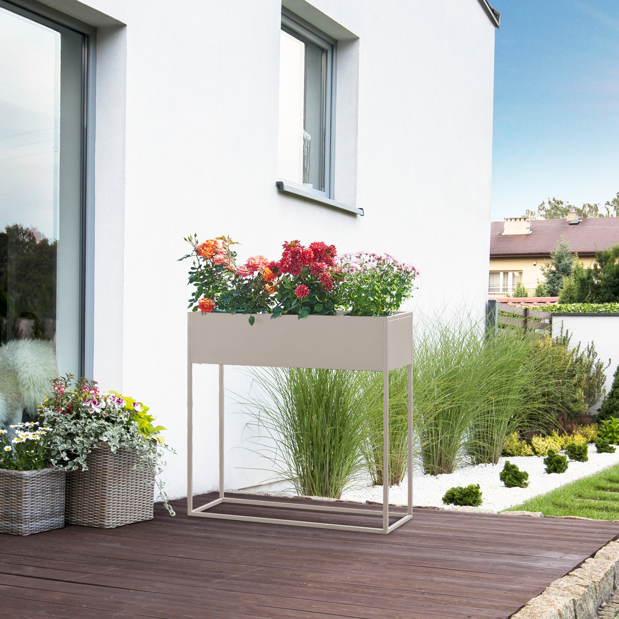 Porte-plantes surélevé Joensuu 80 x 80 x 25 cm gris clair [en.casa] - 5