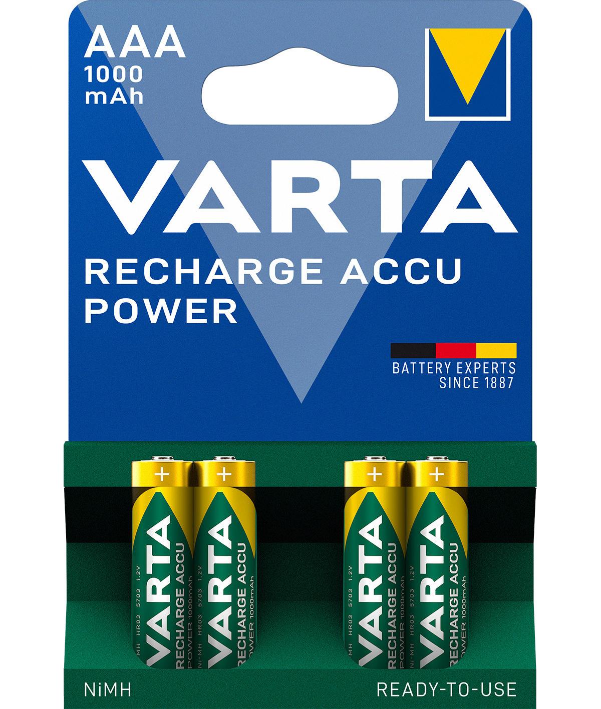 4 Piles LR03 VARTA AAA Accu Power Rechargeables 1000mAh - 2