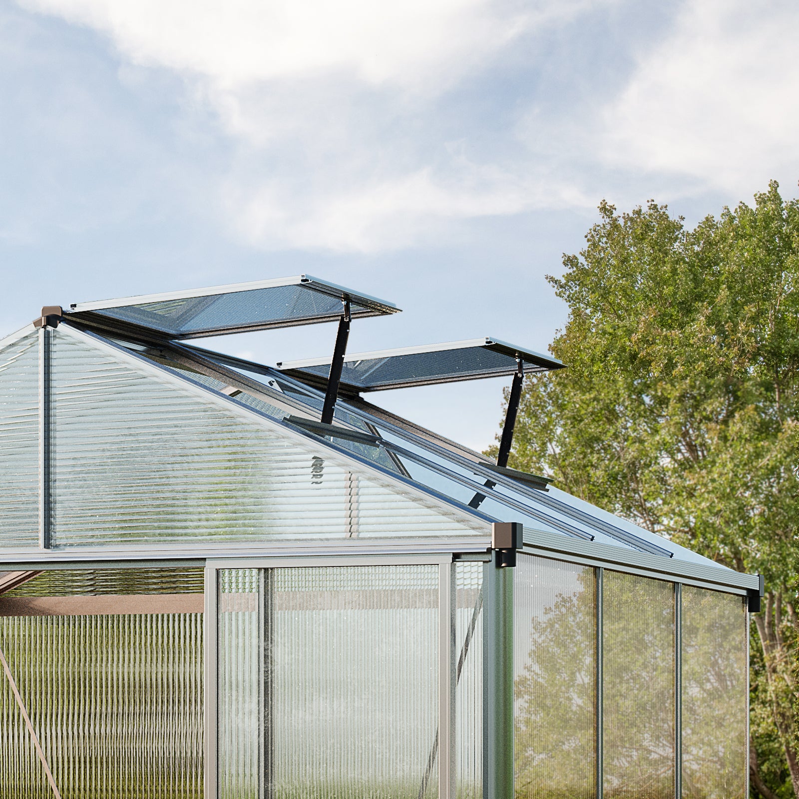 GFP Serre TITAN 24 aluminium 222x437 cm, panneaux double paroi épais 10 mm avec fenêtres supplémentaires, ouvre-fenêtre automatique - 4
