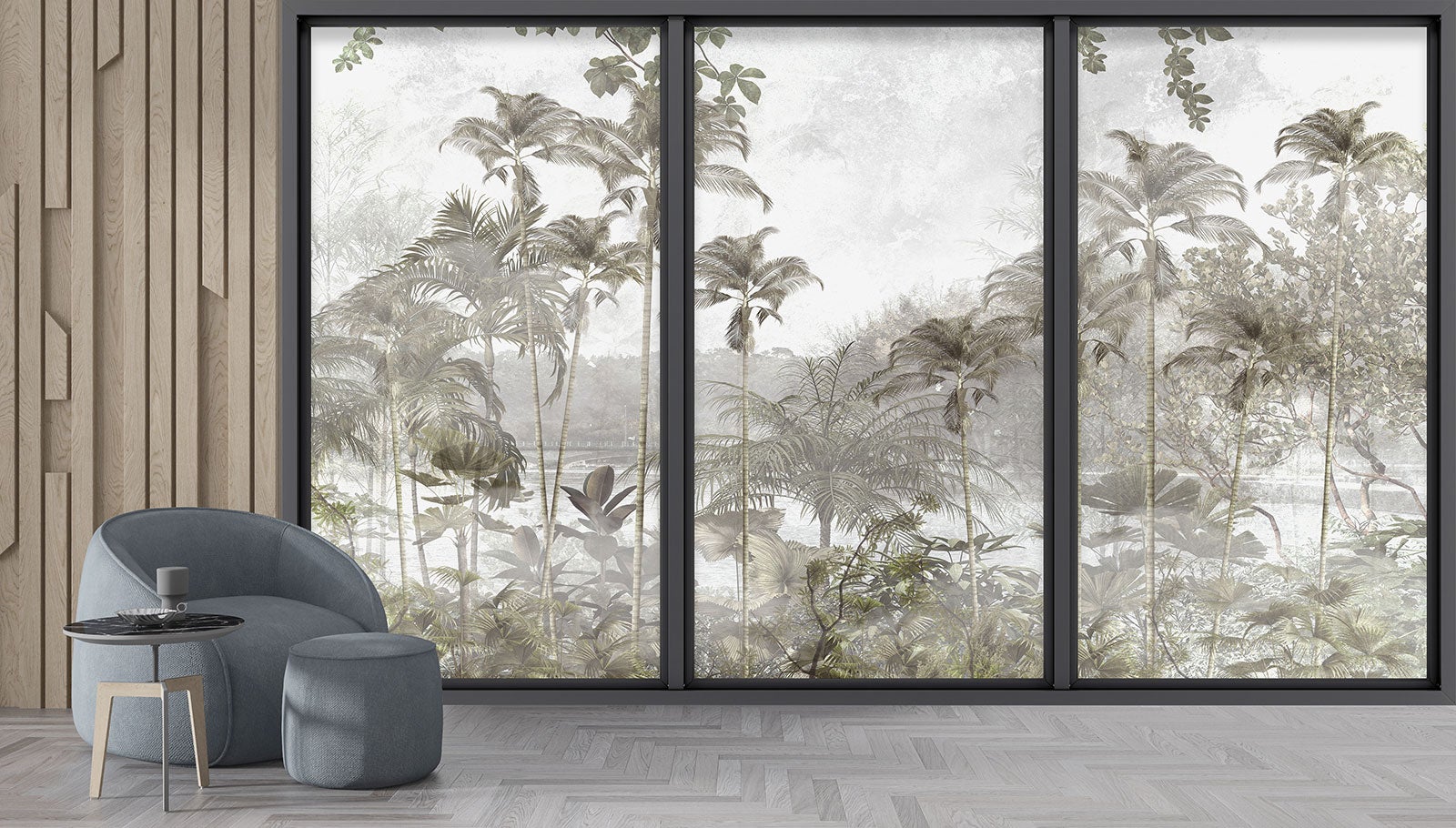 Papier peint panoramique Trompe l'oeil baie vitrée - Jungle - Largeur 195 cm x Hauteur 117 cm - 4