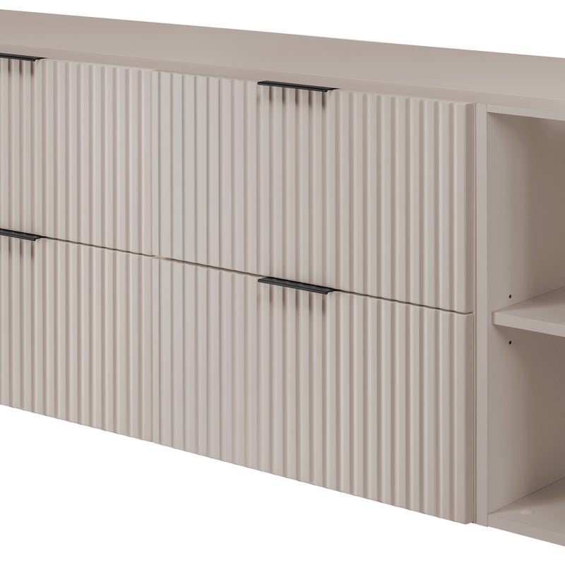 Szafka łazienkowa FLOW 160 cm kaszmir z regałami blat ryflowany front