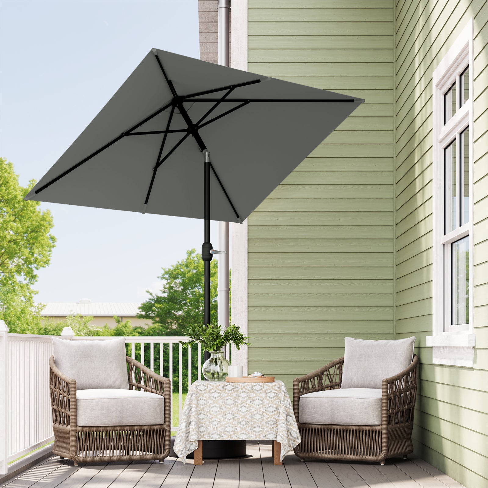 Parasol de Jardin Inclinable WOLTU, Parasol Rectangulaire inclinable de Jardin, 206x135cm, Gris Foncé - 5