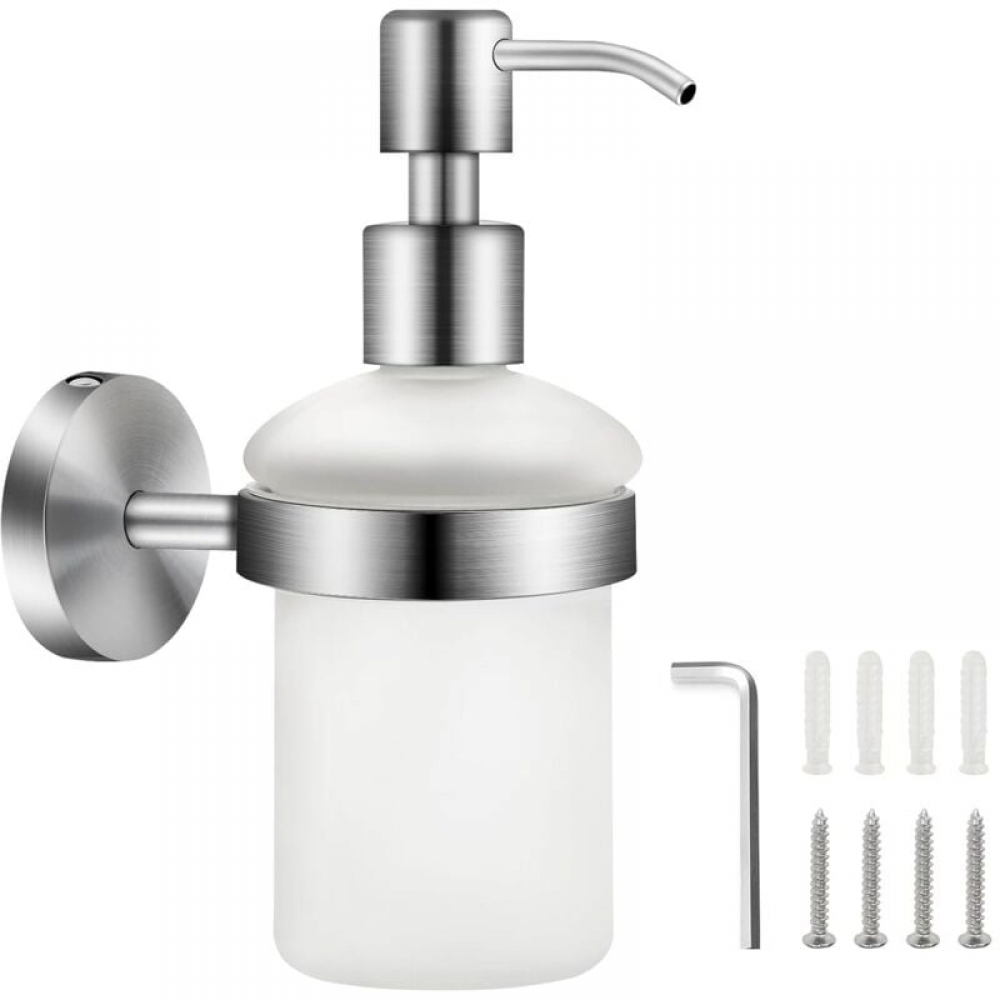 Dozownik mydła do montażu na ścianie, matowy szklany, 200 ml, ze stali nierdzewnej 304, dozownik z pompką, dozownik żelu do łazienki do montażu na śc
