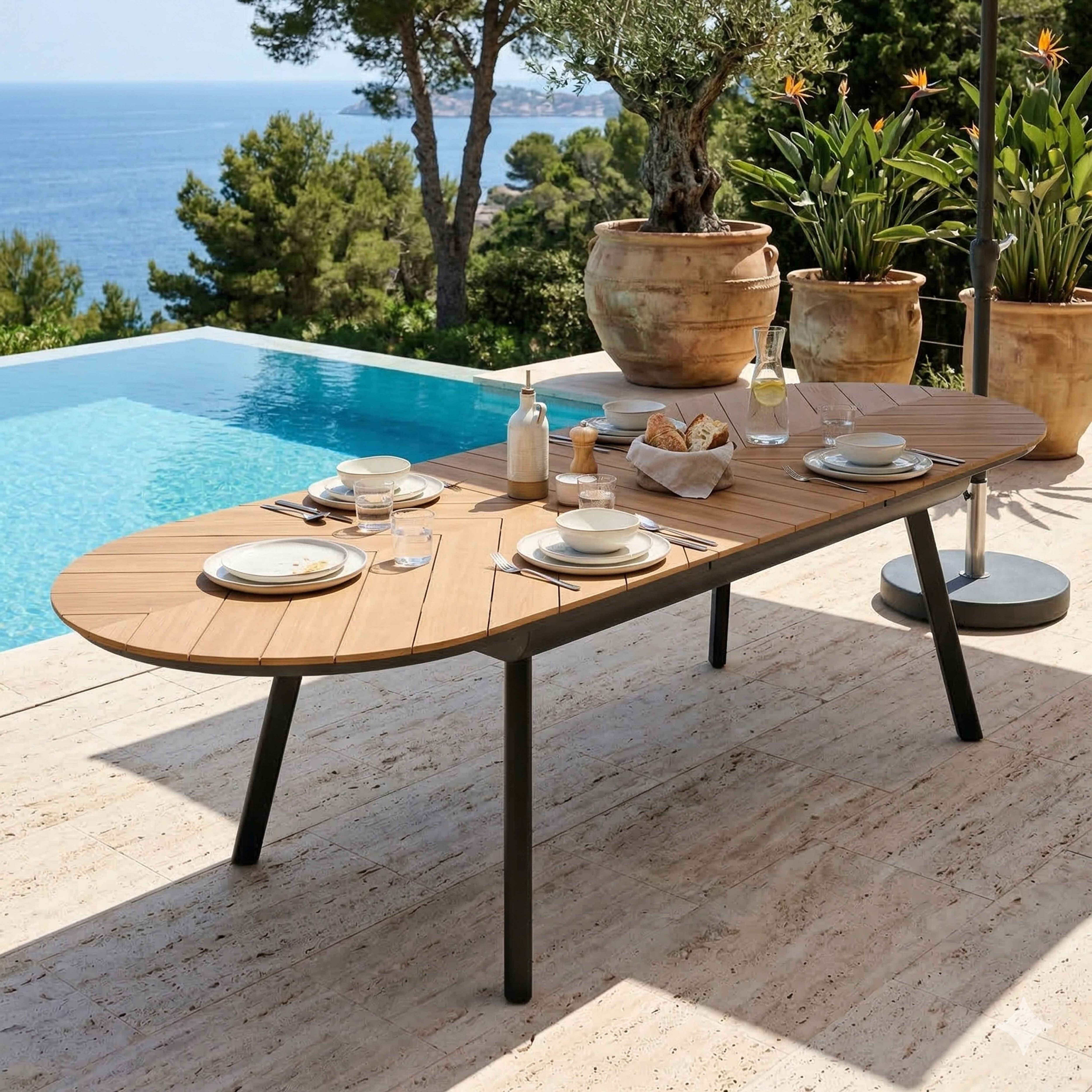Table de jardin extensible rectangulaire en Bois Marron 12 places - 3