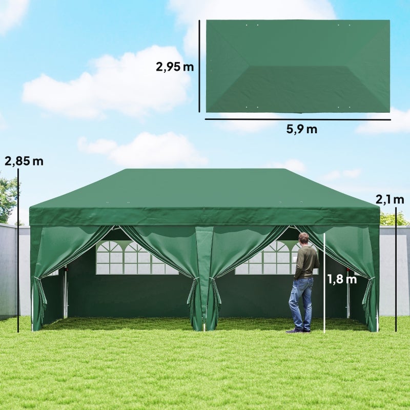 Kiosque 6x3 m dépliant stable, fenêtres fermeture éclair, panneaux latéraux UV. - 2