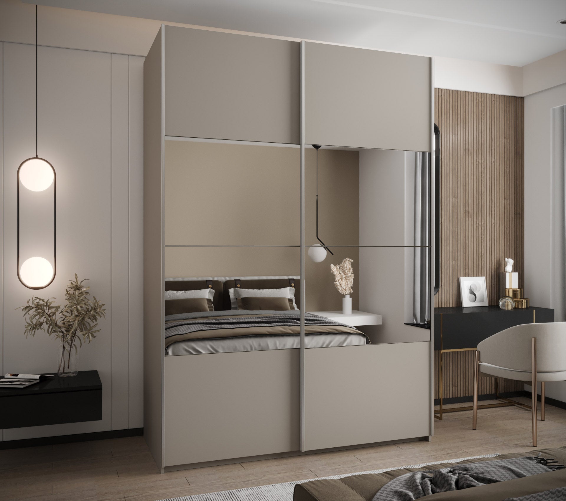Szafa przesuwna wysoka Lux 4 180 x 64 x 245,5 cm kaszmir + kaszmir + u. srebrny - Abiks Meble - 2