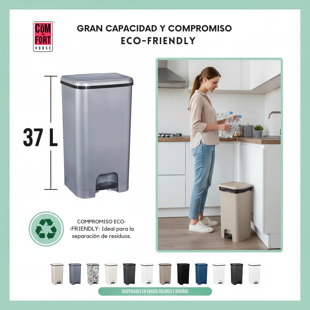 CASA DE CONFORTO | Lixeira com Pedal | Capacidade de 37 litros | Balde de reciclagem | Classe de cor Preto - 4