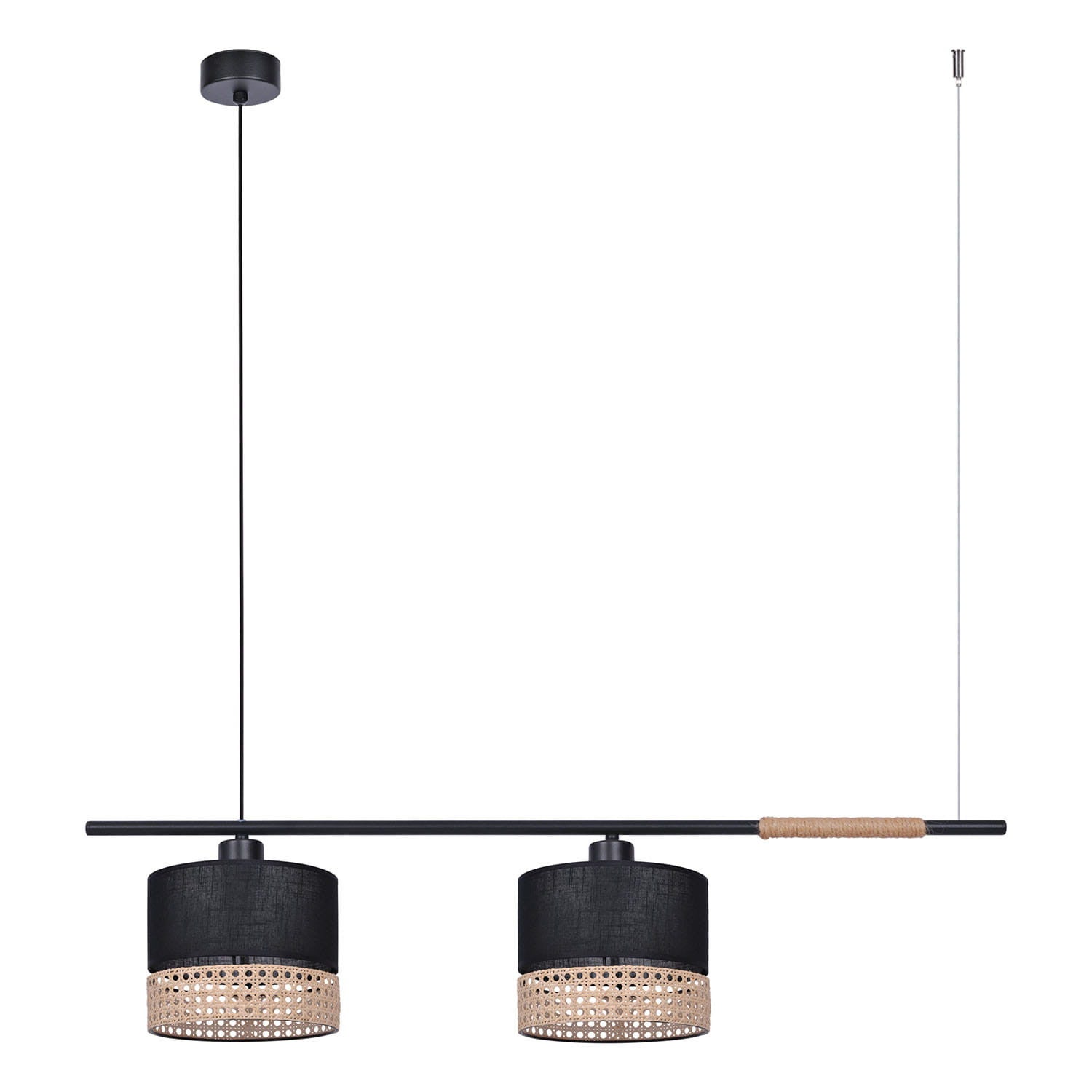 Lampa wisząca Vimbo czarno-beżowa 2xE27x40W wym: 100 x 97 x 37 cm wiklina / rattan / słoma Kaja