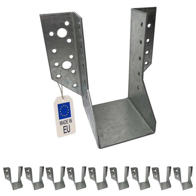 10 sabots de charpente à ailes extérieures - Connecteurs de poutres - Acier galvanisé - Larg 64 x Ht 130 mm - Fabriqué en Europe
