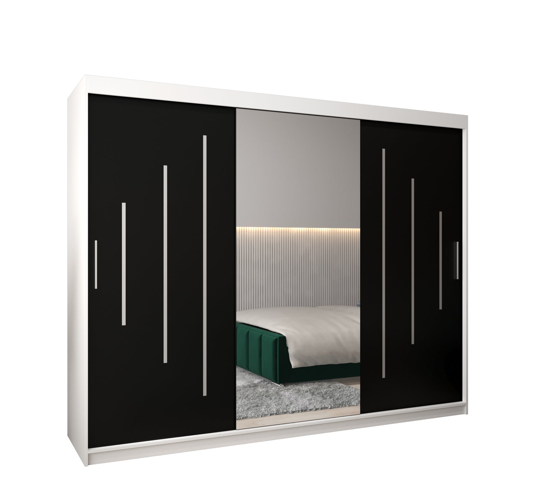Szafa przesuwna garderoba York 1 250 x 62 x 200 cm Biały + Czarny - Abiks Meble