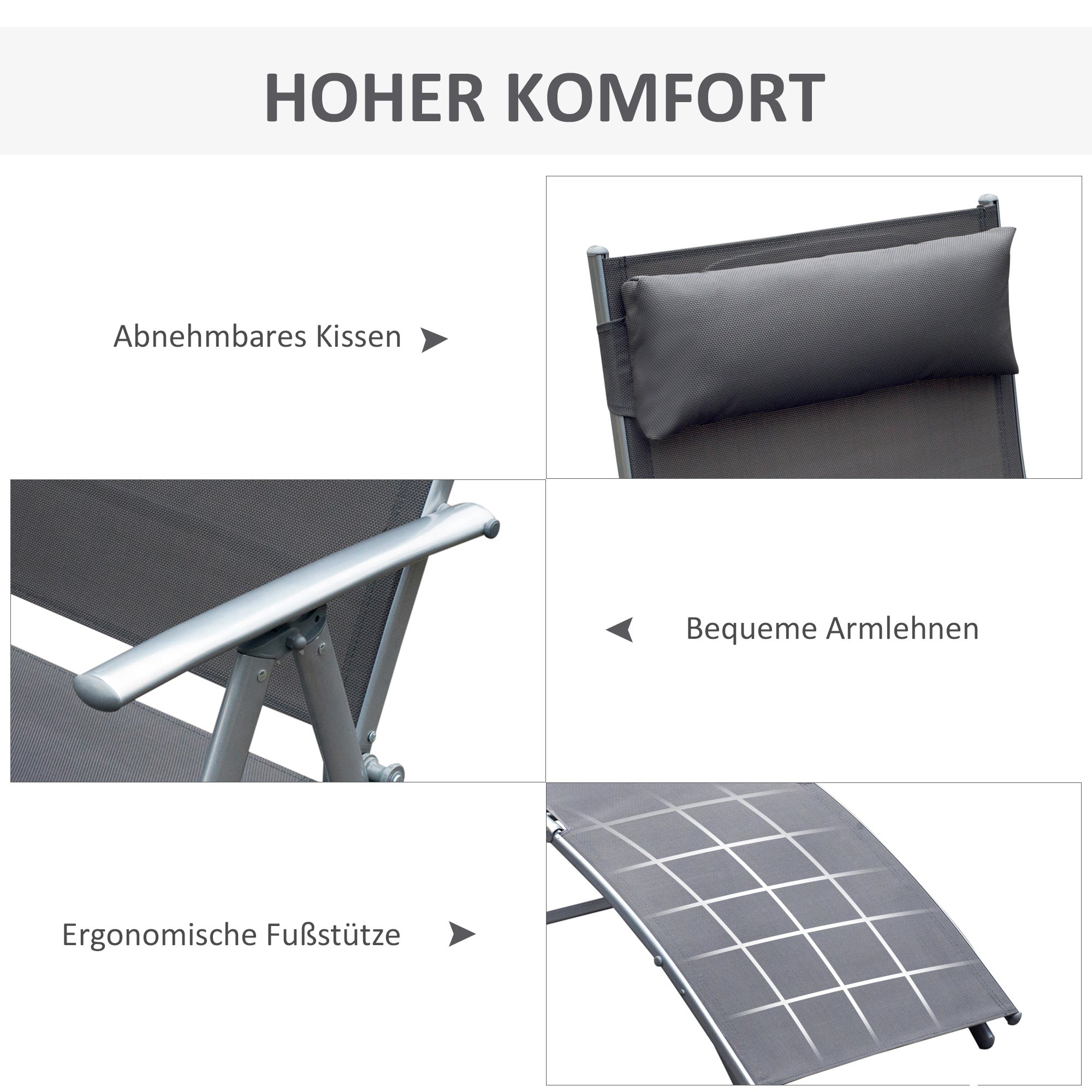 Transat pliant avec coussin, chaise longue avec dossier réglable 7 positions, supportant jusqu'à 165 kg, idéal pour le jardin, les vacances - 5