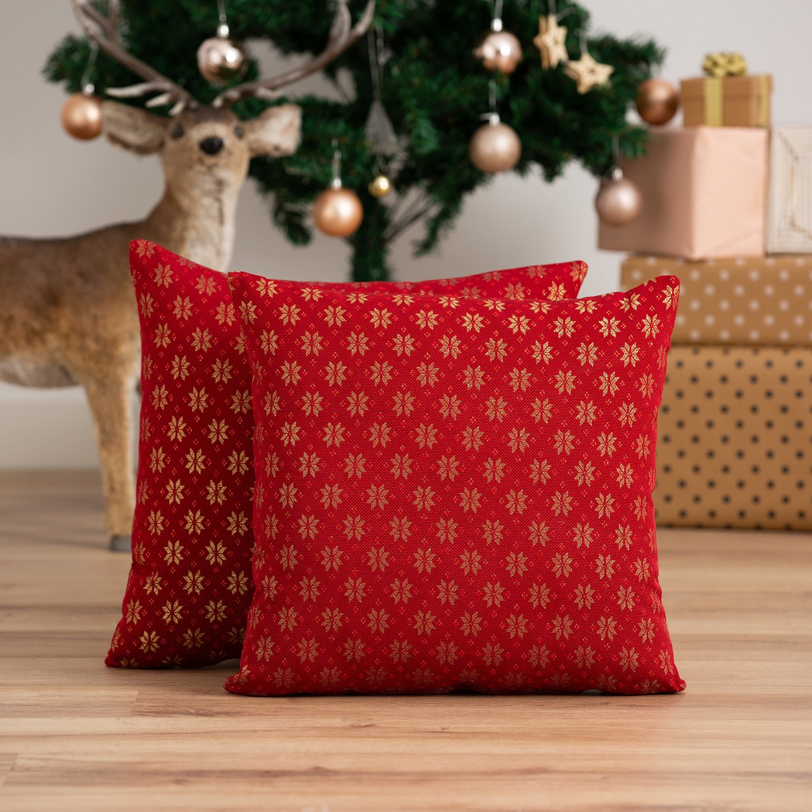 Set 2 federe per cuscino natalizi in cotone jacquard rosso 45x45 cm - Merry - 2