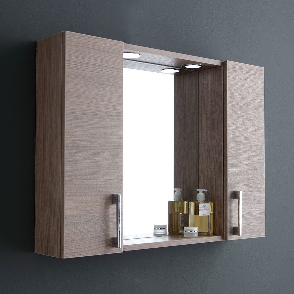SPECCHIO BAGNO CONTENITORE 77CM 2 PENSILI ROVERE FUMO | Leroy Merlin