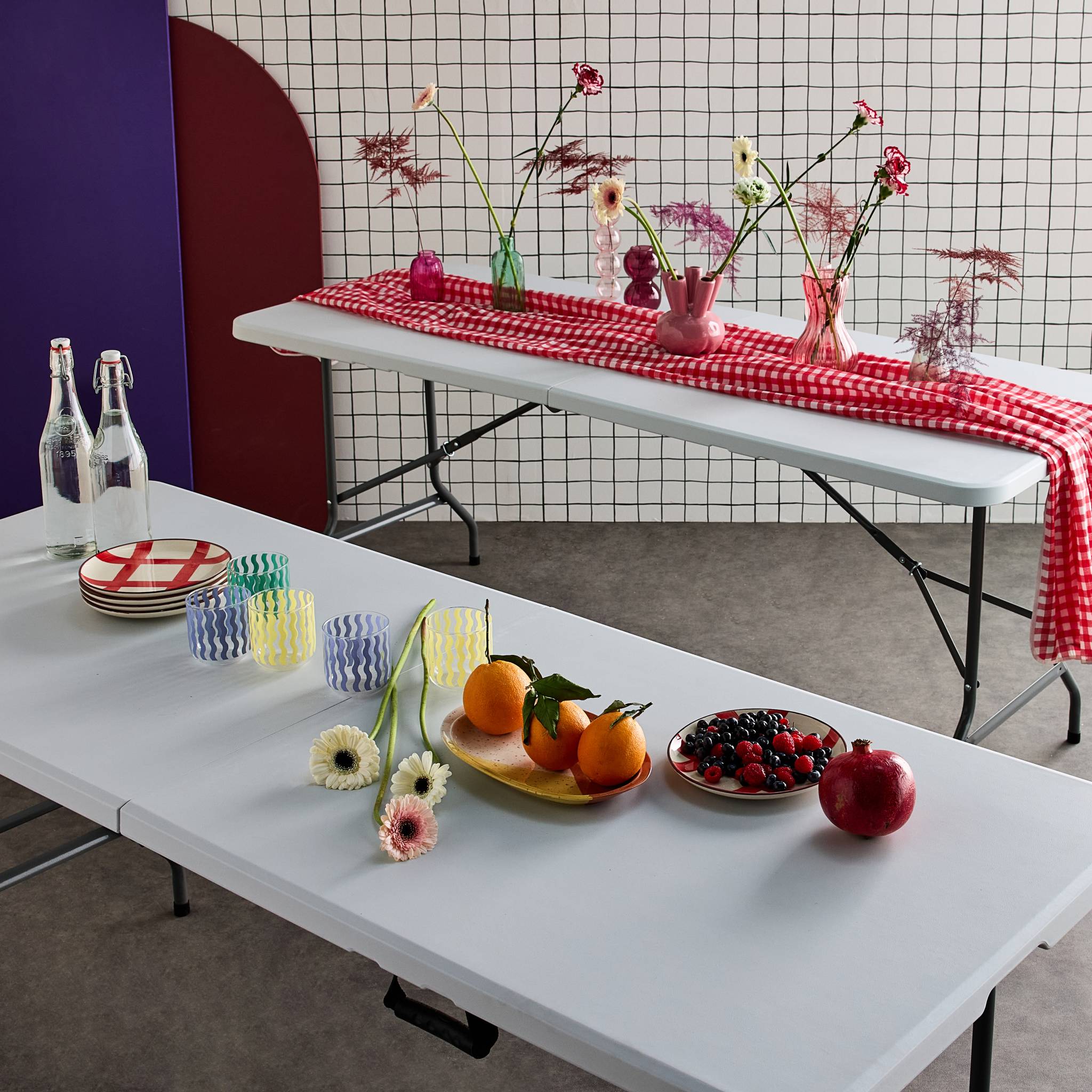 Lot de 2 tables de réception. pliables 180cm. table pliante avec poignée de transport. table de camping 2 TABLES FIESTA - 6