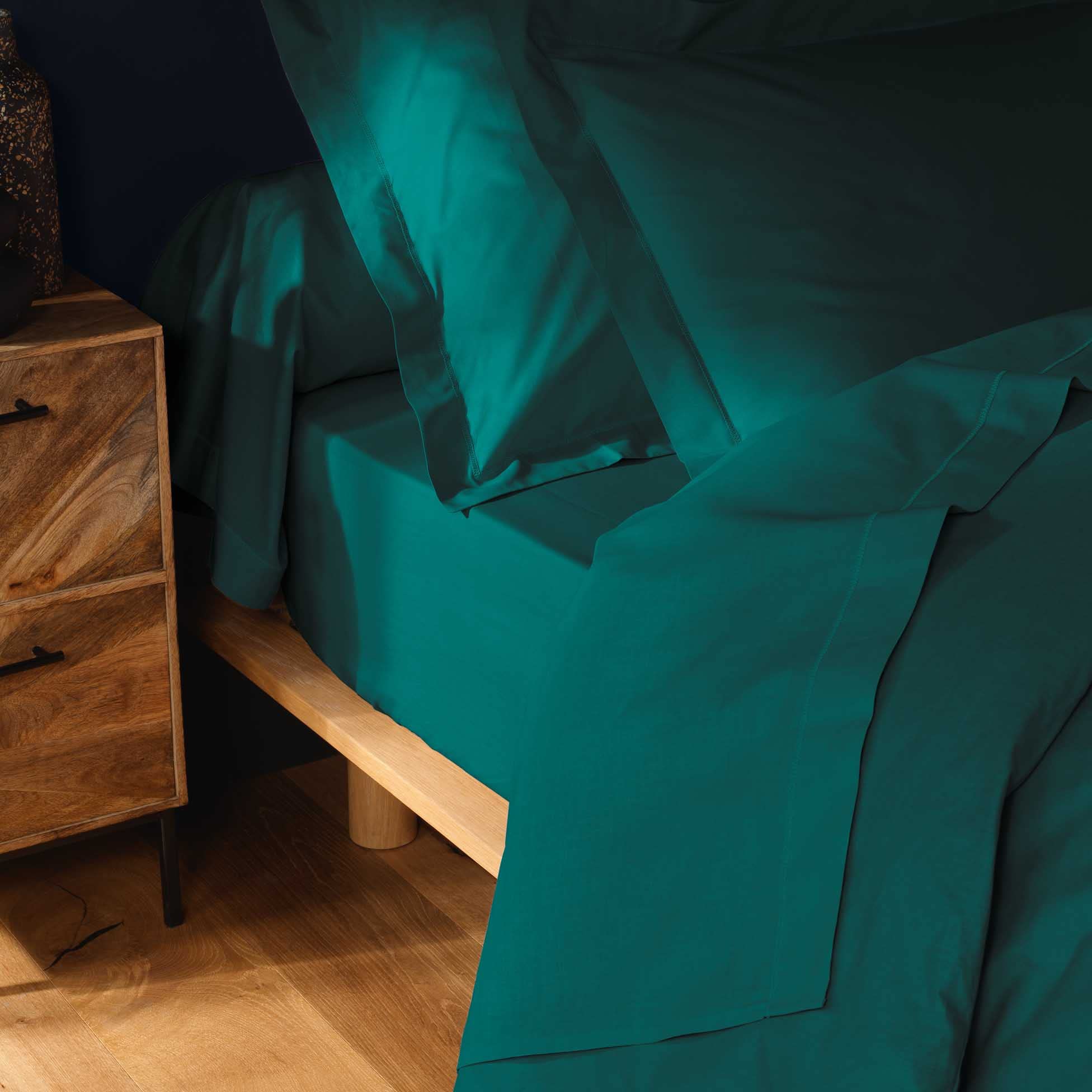 Drap housse 2 personnes 160 x 200 cm uni 57 fils lina Emeraude - 7