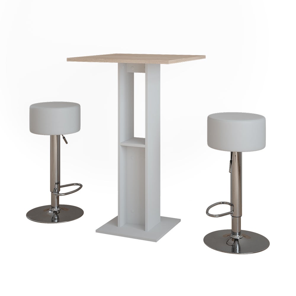 Vicco Zestaw stołu barowego Repose, Biały/Sonoma, 65 x 65 cm z 2 stołkami barowymi