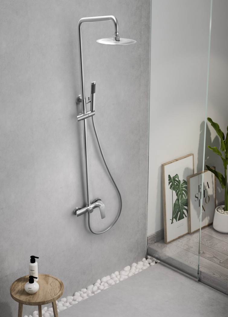 Barra de chuveiro monocomando extensível em AÇO INOX. Coluna de duche - Torneira casa de banho com pulverizador e puxador Cor Aço escovado - 2