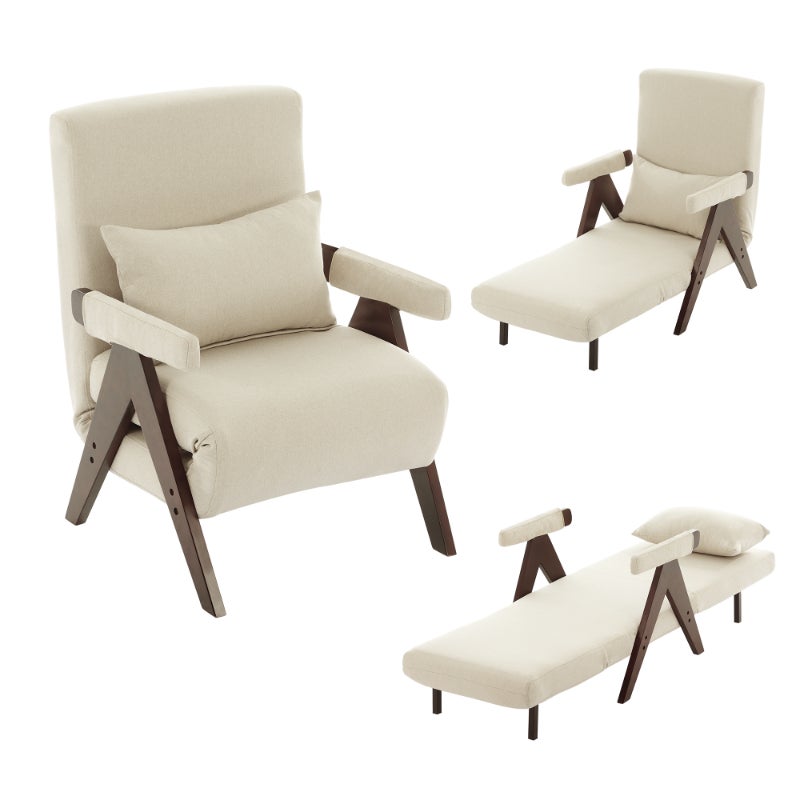 Fotel rozkładany 3 w 1 z funkcją łóżka, rozkładana sofa, podnóżek, system regulacji, lniany materiał, wygoda i praktyczność w salonie