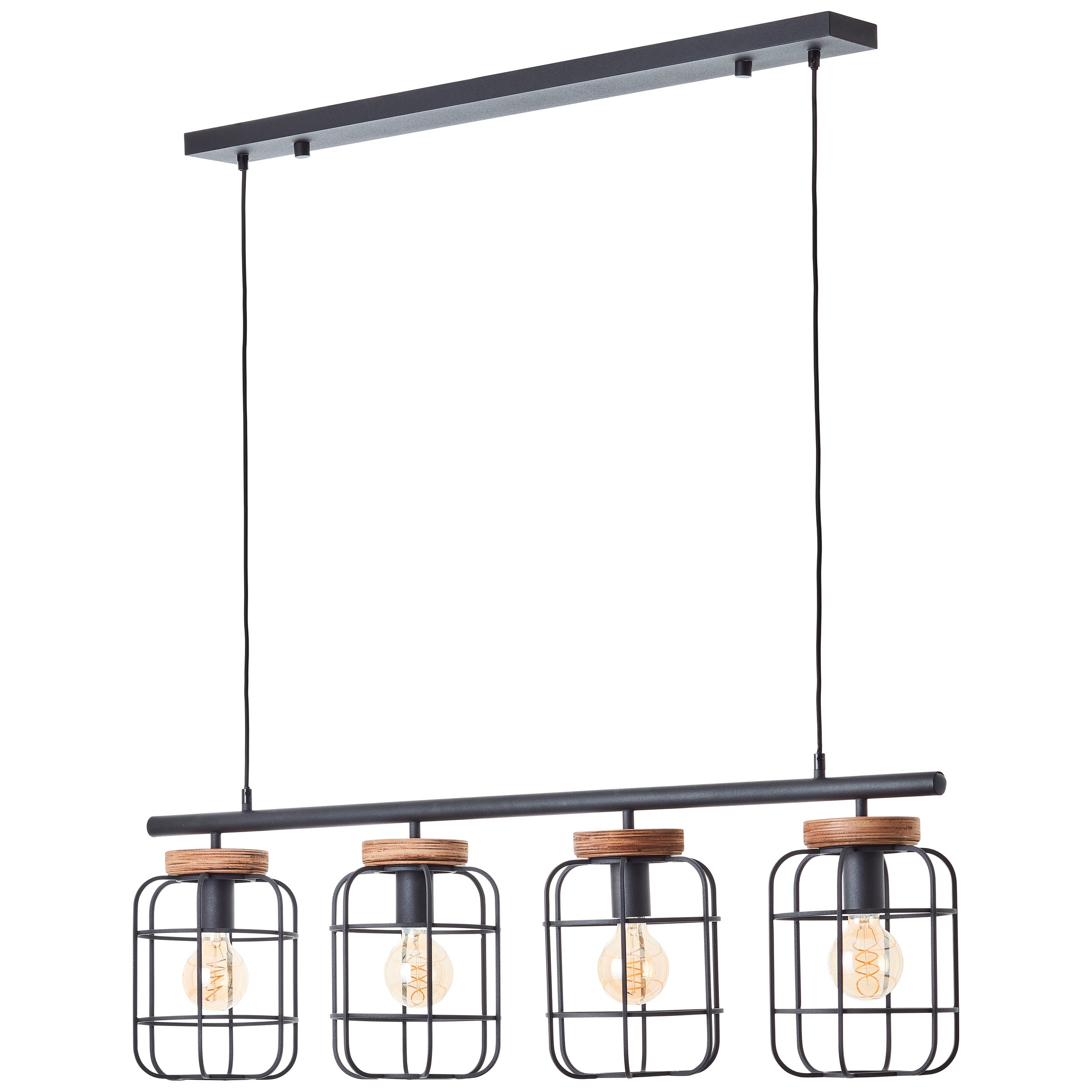 Brilliant lampa wisząca Gwen 4 żarówki czarny stal/drewno aluminium czarny 4x A60, E27, 40 W - 4