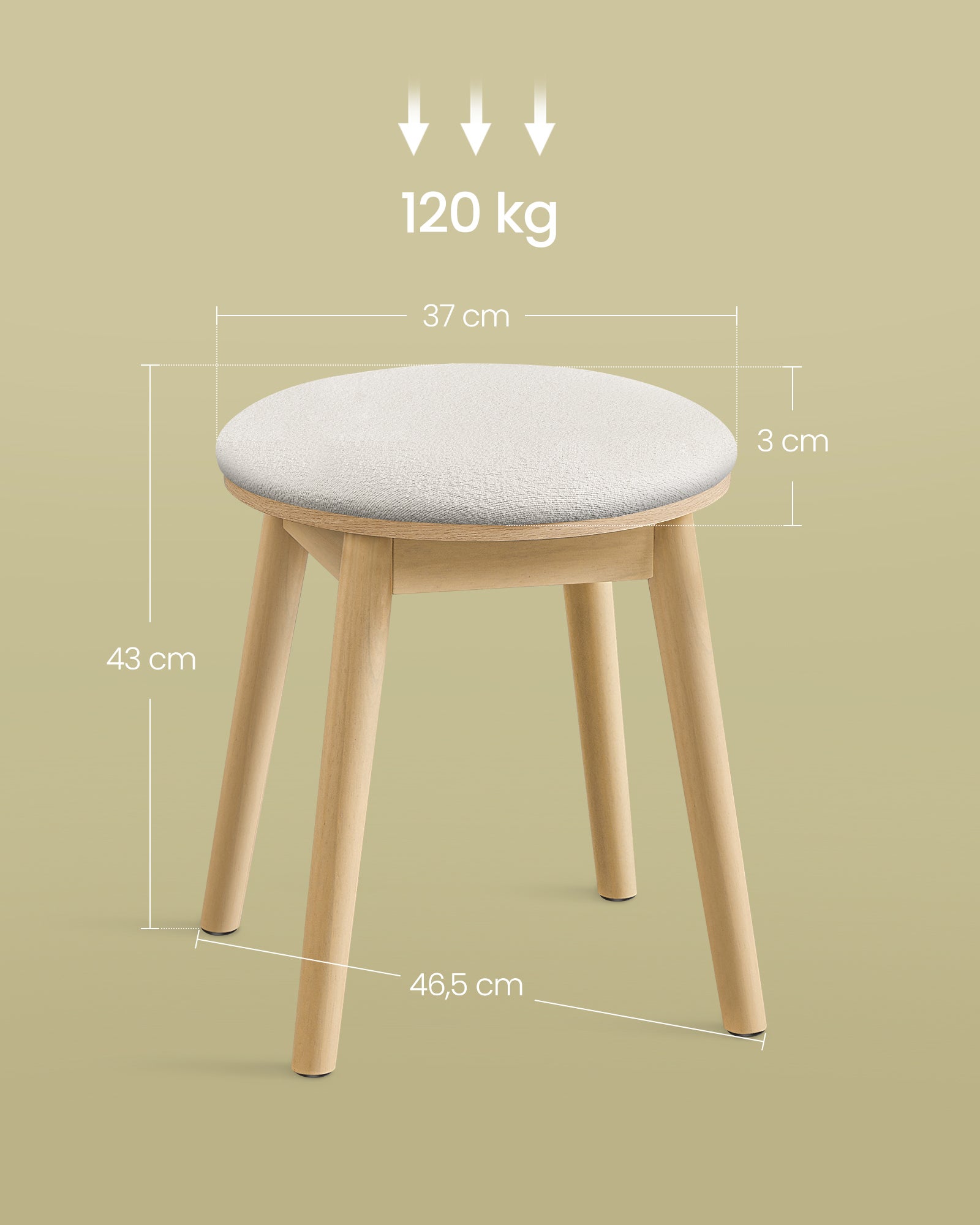 Tabouret de Coiffeuse, Pieds Antidérapants, Blanc Crème et Beige Chêne - 5